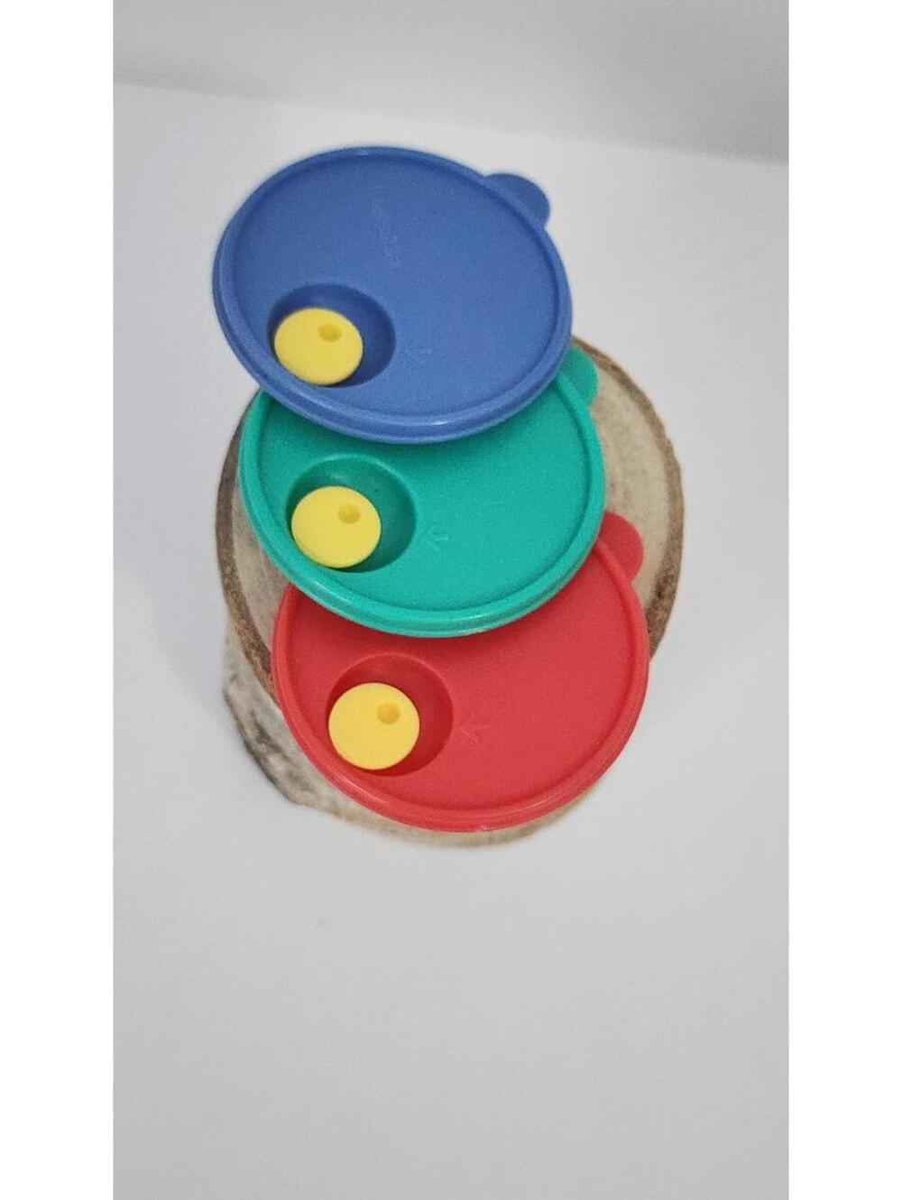 vintage Tupperware miniature CrystalWave lids refrigerator magnets as-is